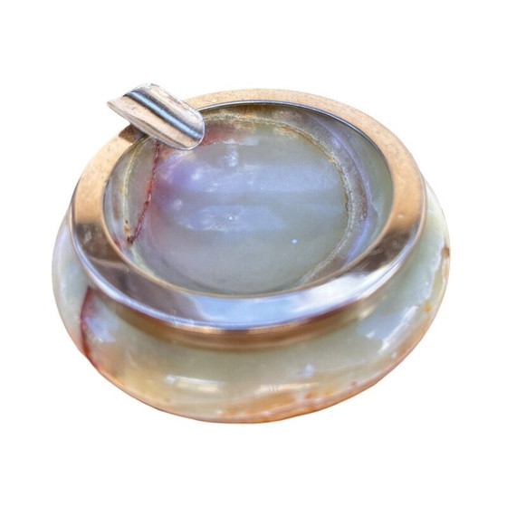 Image 1 of Vintage alabaster ashtray with brass fittings, Italy 1970
