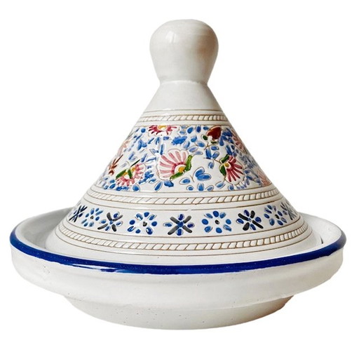 Handmade Moroccan Tajine earthenware glaze white