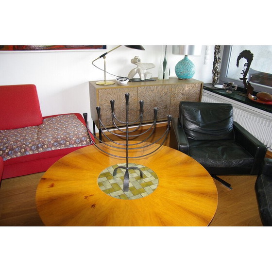 Image 1 of Vintage menorah in wrought and beaten iron, Sweden 1950