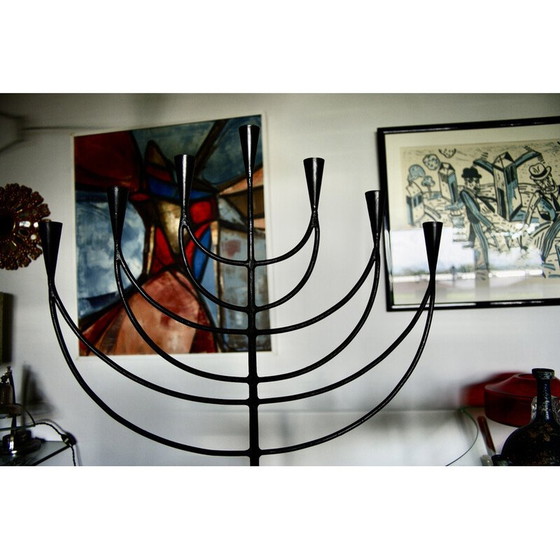 Image 1 of Vintage menorah in wrought and beaten iron, Sweden 1950