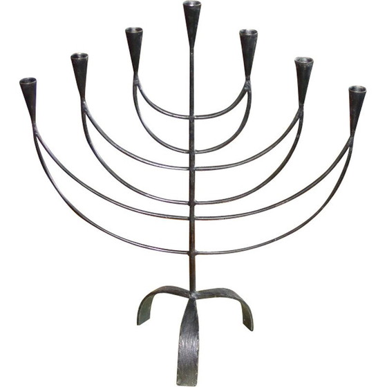 Image 1 of Vintage menorah in wrought and beaten iron, Sweden 1950