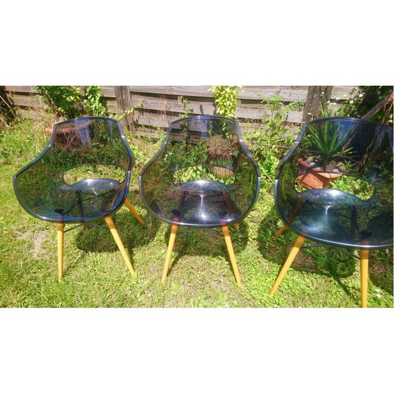Image 1 of Set of 4 vintage Opal Wox chairs in polycarbonate and beech legs