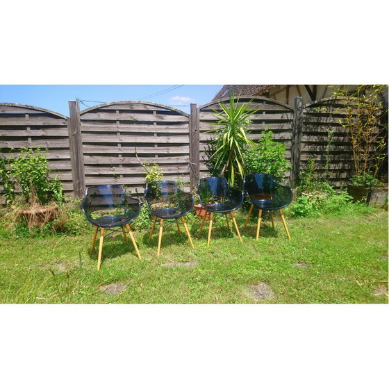 Image 1 of Set of 4 vintage Opal Wox chairs in polycarbonate and beech legs