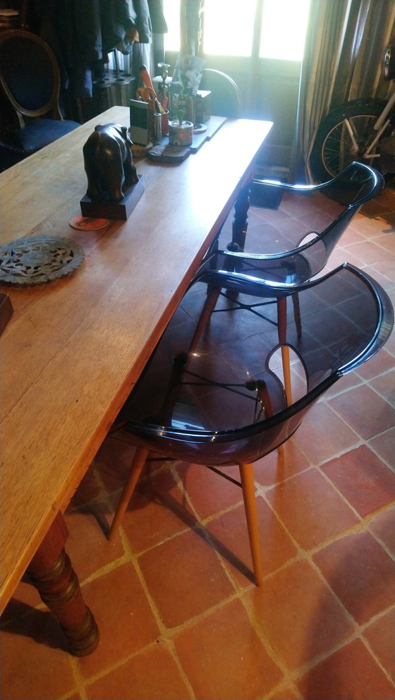 Image 1 of Set of 4 vintage Opal Wox chairs in polycarbonate and beech legs