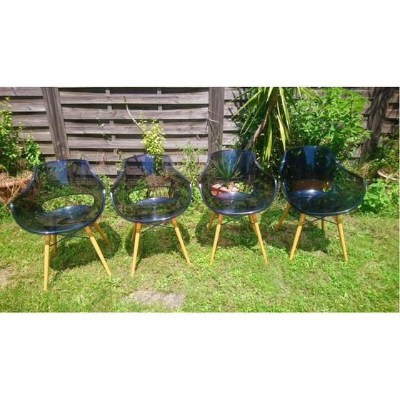 Image 1 of Set of 4 vintage Opal Wox chairs in polycarbonate and beech legs