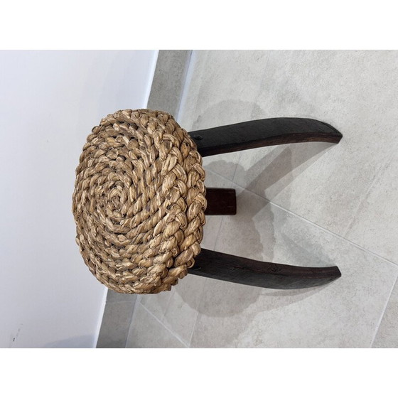 Image 1 of Vintage beech and woven raffia stools by Adrien Audoux and Frida Minet, 1966