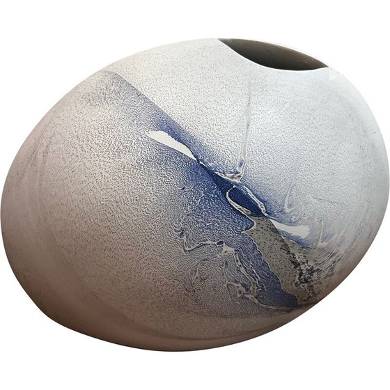 Image 1 of Vaso vintage in ceramica bianca e blu, 1980