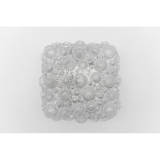 Image 1 of Lampada da soffitto vintage a filo in metallo e vetro smerigliato a forma di conchiglia fossile 3D quadrata, 1960