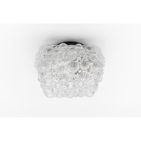 Image 1 of Lampada da soffitto vintage a filo in metallo e vetro smerigliato a forma di conchiglia fossile 3D quadrata, 1960