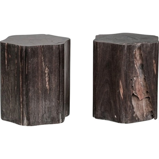 Image 1 of Coppia di tavolini laterali vintage in legno massello, Belgio 1950