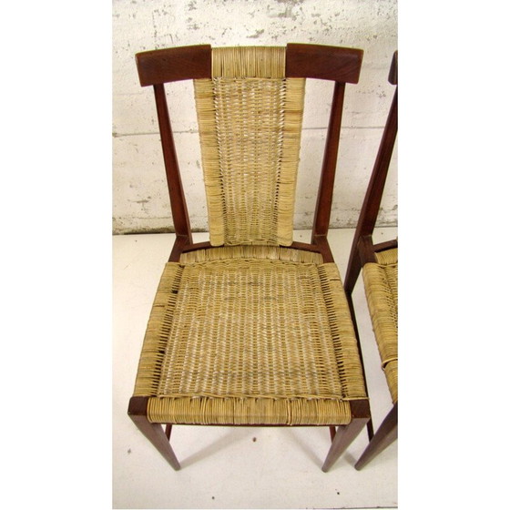 Image 1 of Set of 2 vintage dining chairs in wood and wicker, 1960s