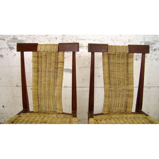 Image 1 of Set of 2 vintage dining chairs in wood and wicker, 1960s