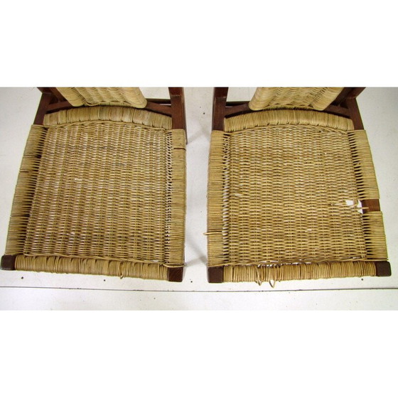 Image 1 of Set of 2 vintage dining chairs in wood and wicker, 1960s