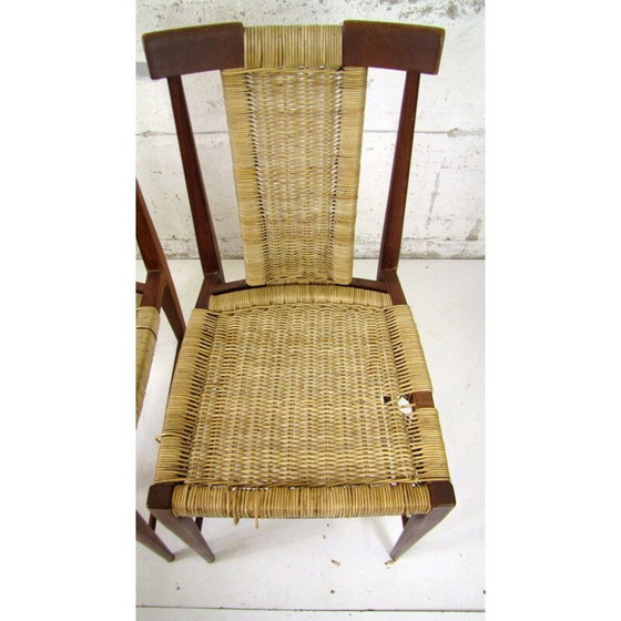 Image 1 of Set of 2 vintage dining chairs in wood and wicker, 1960s