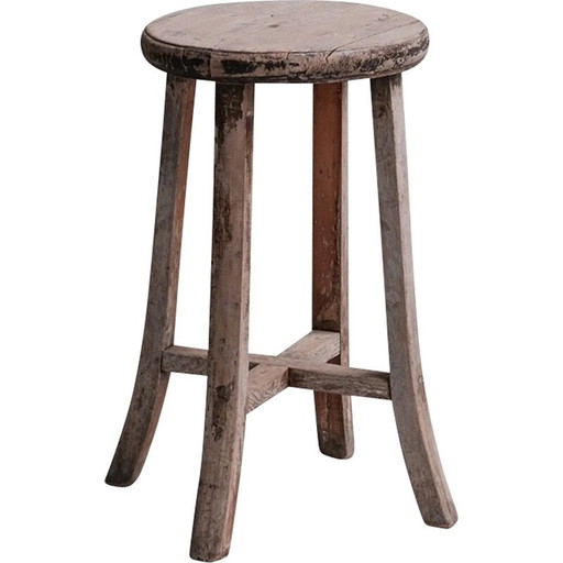 Vintage primitive wooden stool, France 1940