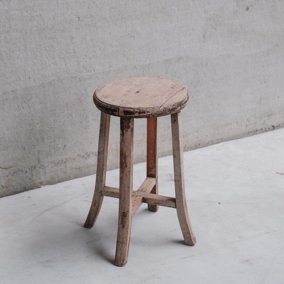 Image 1 of Vintage primitive wooden stool, France 1940