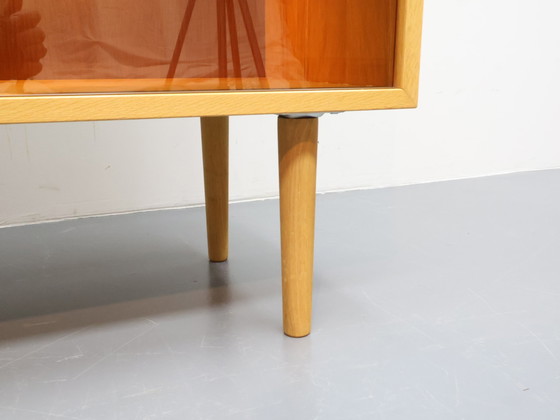 Image 1 of Vintage sideboard blond oak with smoked glass sliding doors