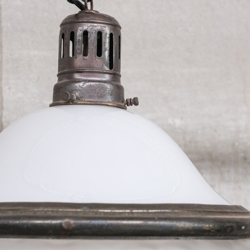 Vintage opaque and opaline glass pendant lamp, France 1920