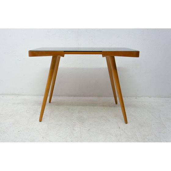 Image 1 of Vintage coffee table in opaque glass and beech wood by Interior Praha, Czechoslovakia 1960