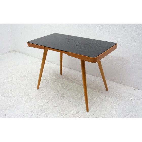Image 1 of Vintage coffee table in opaque glass and beech wood by Interior Praha, Czechoslovakia 1960