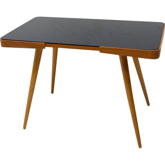 Image 1 of Vintage coffee table in opaque glass and beech wood by Interior Praha, Czechoslovakia 1960