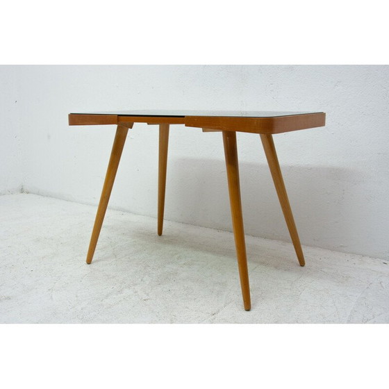 Image 1 of Vintage coffee table in opaque glass and beech wood by Interior Praha, Czechoslovakia 1960