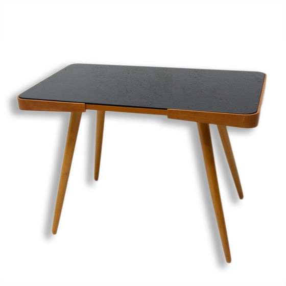 Image 1 of Vintage coffee table in opaque glass and beech wood by Interior Praha, Czechoslovakia 1960