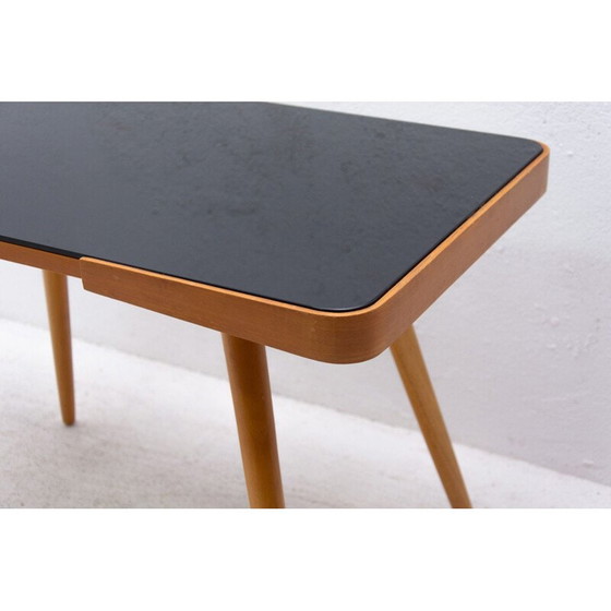 Image 1 of Vintage coffee table in opaque glass and beech wood by Interior Praha, Czechoslovakia 1960