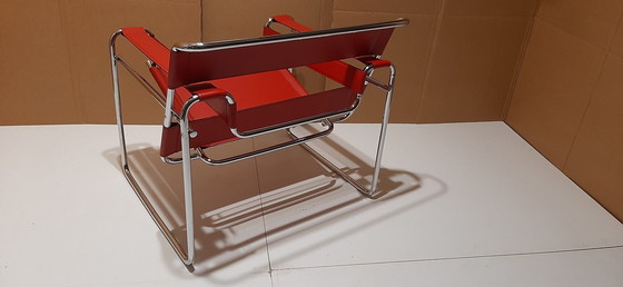 Image 1 of Knoll Wassily B3 2 New-Unused Red Leather Armchairs By Marcel Breuer