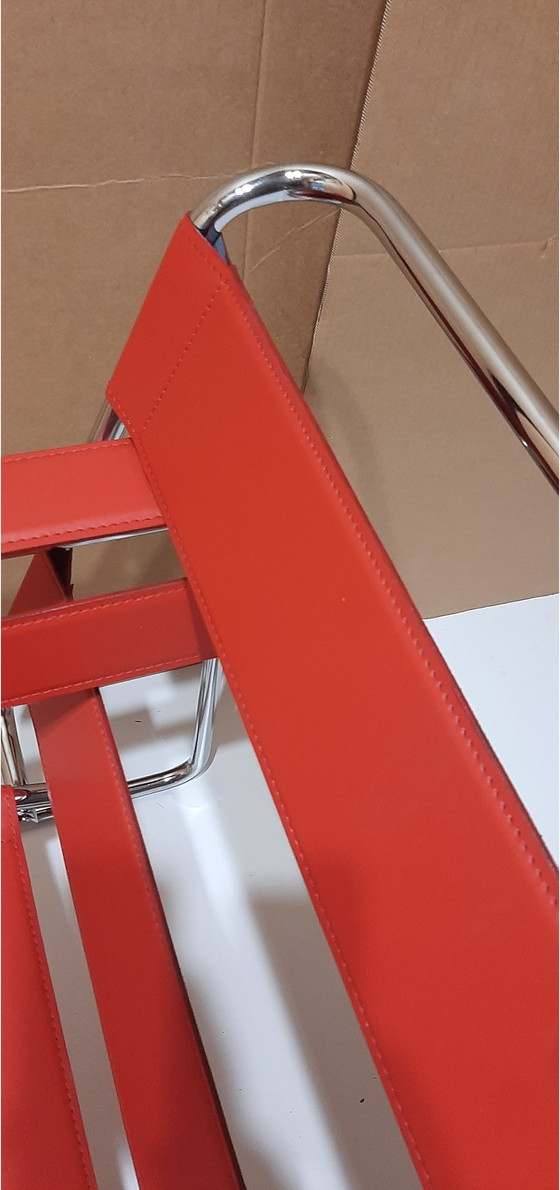 Image 1 of Knoll Wassily B3 2 New-Unused Red Leather Armchairs By Marcel Breuer