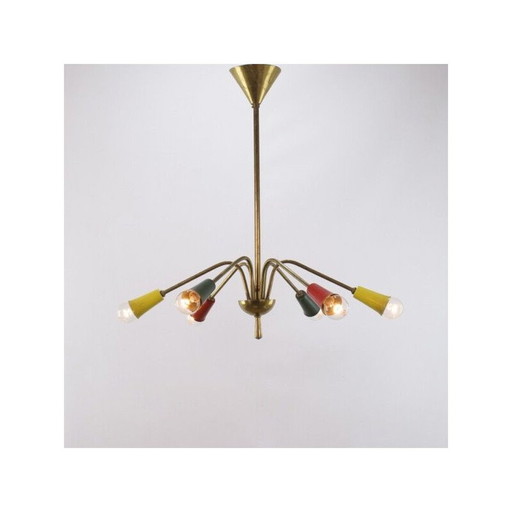 Vintage brass chandelier, 1950s