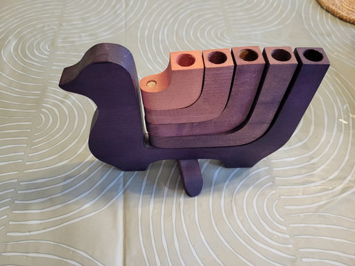 Wooden Candlestick. Peace Pigeon Don Shoemaker, Mexico 1970