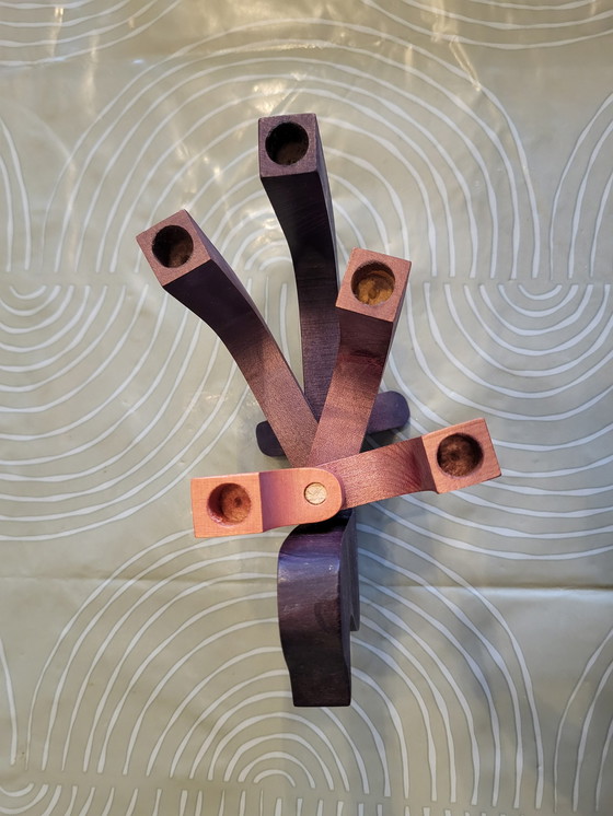 Image 1 of Wooden Candlestick. Peace Pigeon Don Shoemaker, Mexico 1970