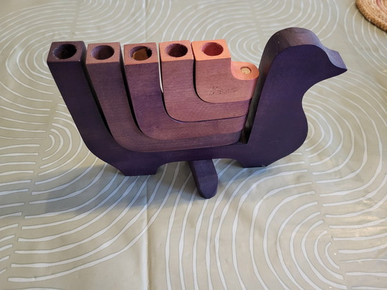 Image 1 of Wooden Candlestick. Peace Pigeon Don Shoemaker, Mexico 1970