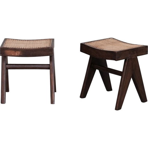 2x Chandigarh vintage teak stools "Pj-Si-34-A"