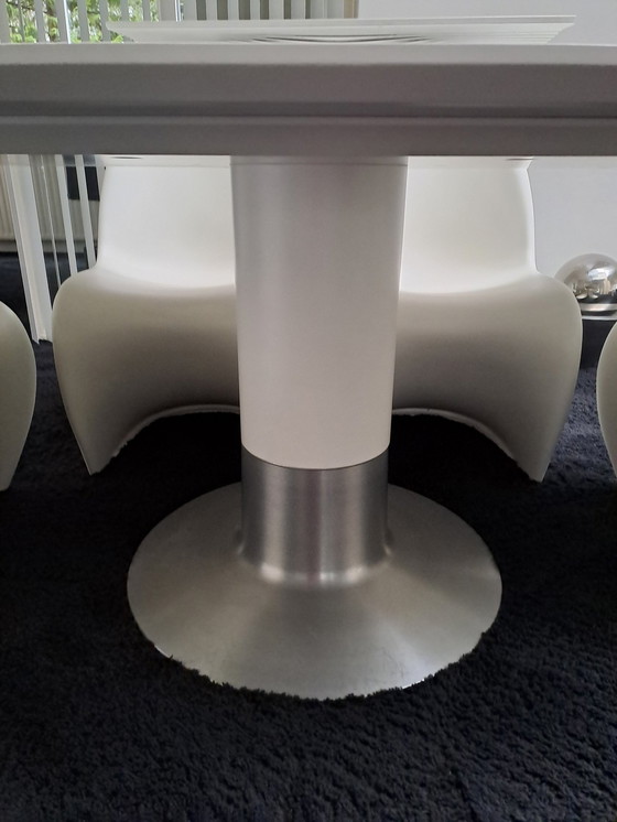 Image 1 of Cilo/Arco Dining Table, Hpl White, Oval Table Top, Rial 9003 Lacquered Column, Concrete Base