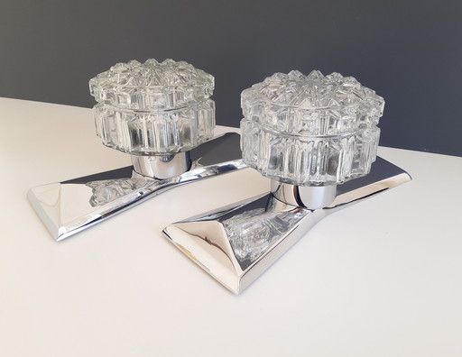 Set of 2 Richard Essig MCM Chromed Wall Lights with Crystal Glass Shade