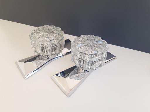 Set of 2 Richard Essig MCM Chromed Wall Lights with Crystal Glass Shade