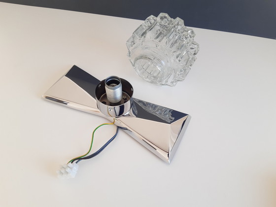 Image 1 of Set of 2 Richard Essig MCM Chromed Wall Lights with Crystal Glass Shade