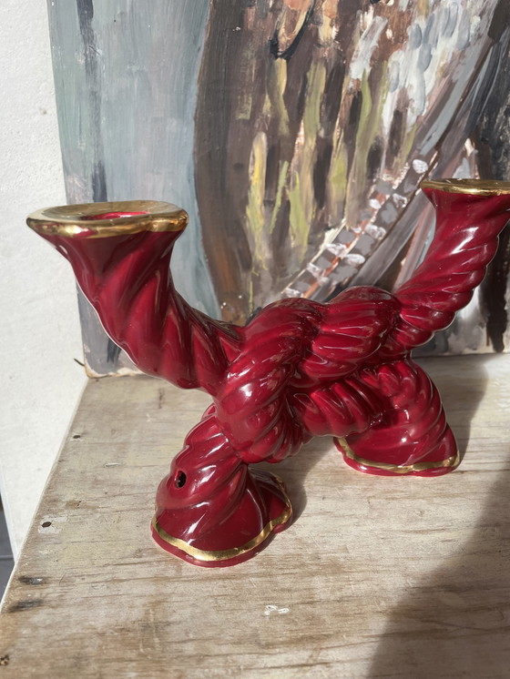 Image 1 of Mid - Century Red Ceramic Candlestick