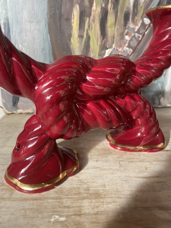 Image 1 of Mid - Century Red Ceramic Candlestick