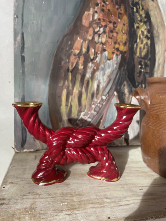 Image 1 of Mid - Century Red Ceramic Candlestick