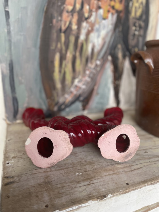 Image 1 of Mid - Century Red Ceramic Candlestick