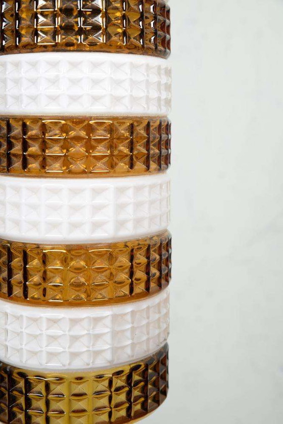 Image 1 of Lampada a sospensione in vetro vintage, cilindro in vetro ambrato, pendente in vetro