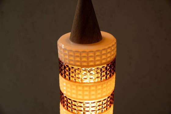 Image 1 of Lampada a sospensione in vetro vintage, cilindro in vetro ambrato, pendente in vetro