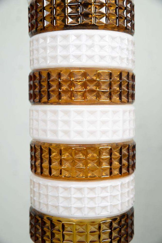 Image 1 of Lampe suspendue vintage en verre cylindrique, verre ambré, suspension en verre