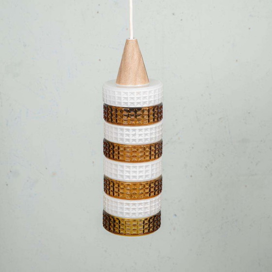 Image 1 of Lampada a sospensione in vetro vintage, cilindro in vetro ambrato, pendente in vetro