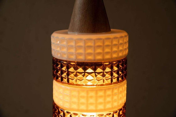 Image 1 of Lampada a sospensione in vetro vintage, cilindro in vetro ambrato, pendente in vetro