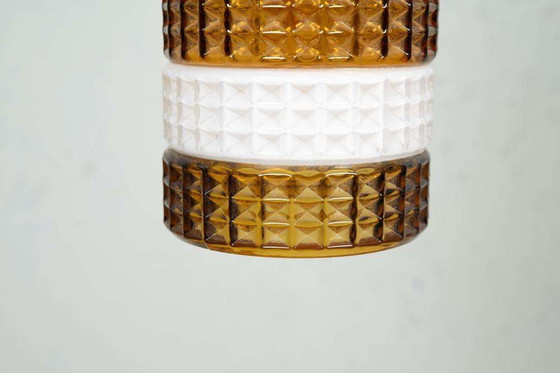 Image 1 of Lampada a sospensione in vetro vintage, cilindro in vetro ambrato, pendente in vetro