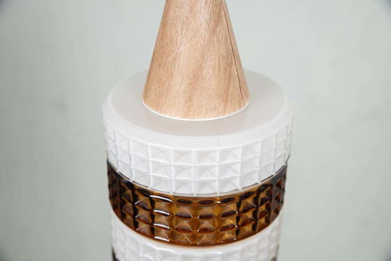 Image 1 of Lampada a sospensione in vetro vintage, cilindro in vetro ambrato, pendente in vetro